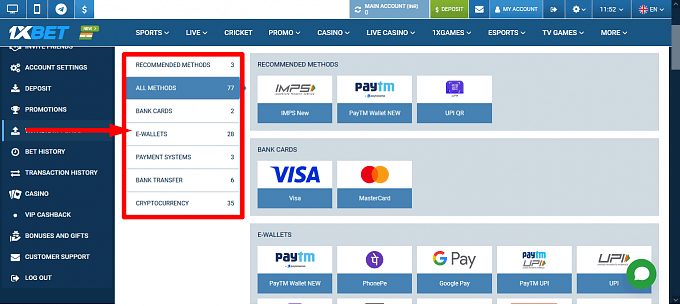 Overview of 1xBet withdrawal methods and options.