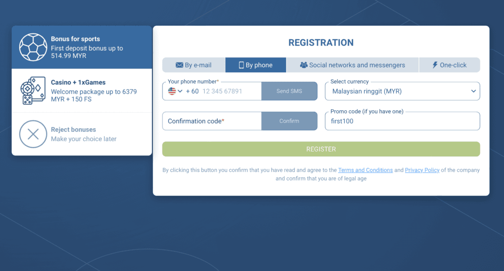 How to create 1xBet account by phone