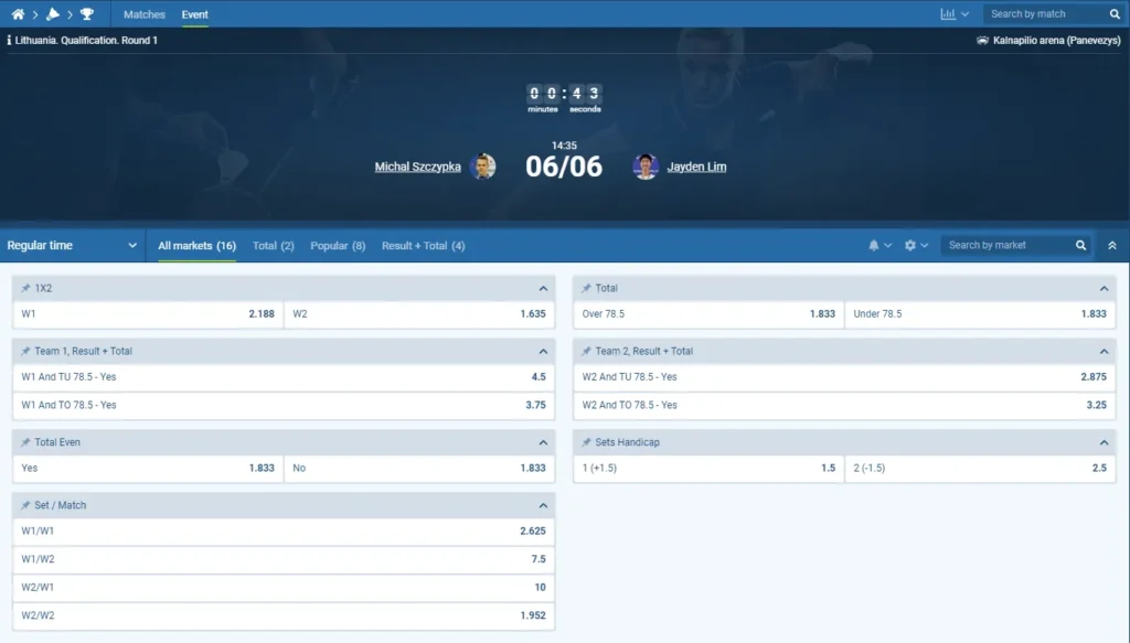 1xBet live streaming and in-play betting dashboard for Malaysia Open badminton match