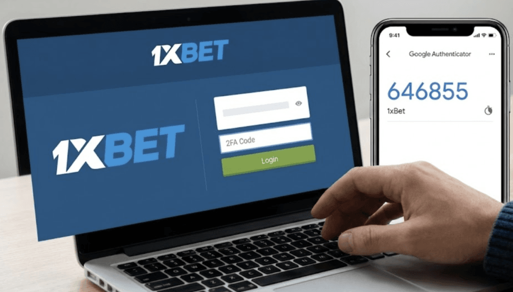 A user is prompted for a 2FA code on a laptop, which is being generated by the Google Authenticator app on their smartphone.