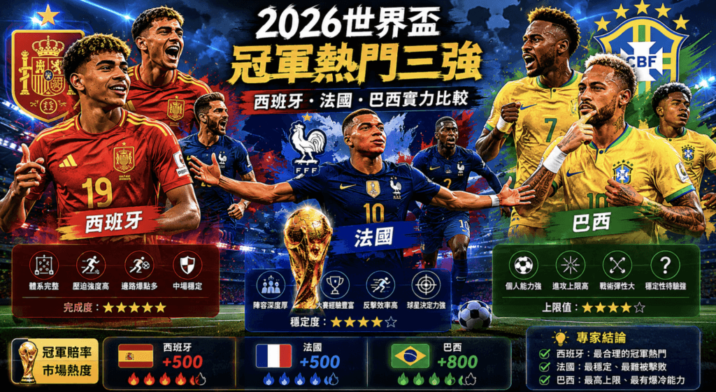 2026世界盃熱門球隊分析：西班牙最穩、法國最硬、巴西最高上限