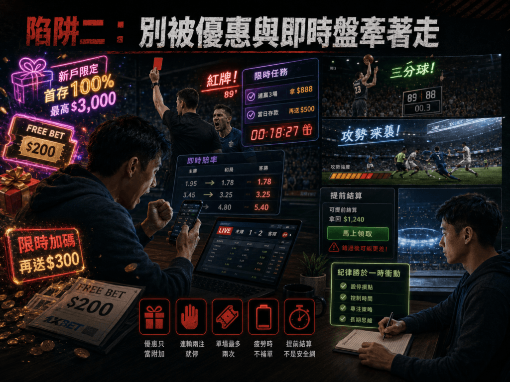 1xBet體育投注保本策略:台灣運彩玩家常見3大陷阱 2 1xBet體育投注怎麼控風險?高賠率、串關與追輸避坑指南