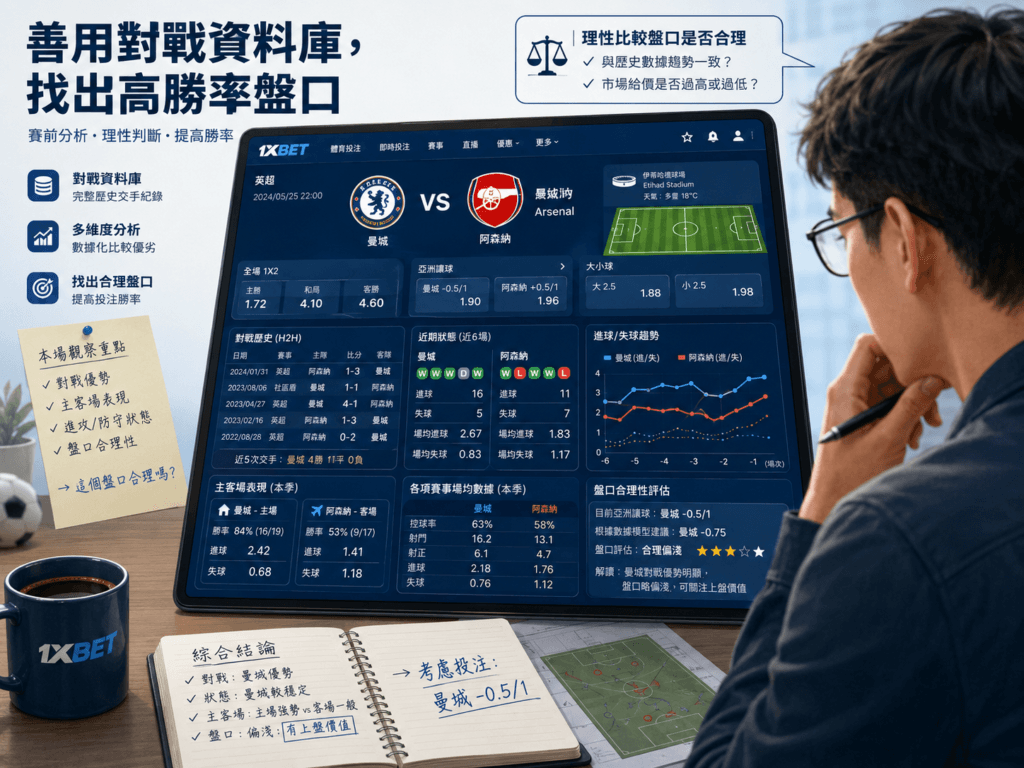 1xBet對戰數據庫實戰：賽前如何篩選值得研究的盤口