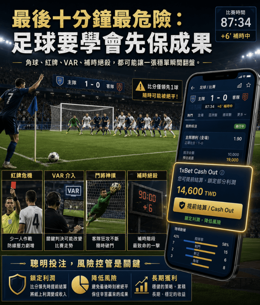 運彩被逆轉前怎麼辦？1xBet-Cash-Out-實戰判斷法
